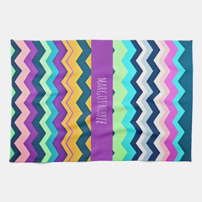Zig-zagging pastel Rainbow Pattern Kitchen Towel (Horizontal)