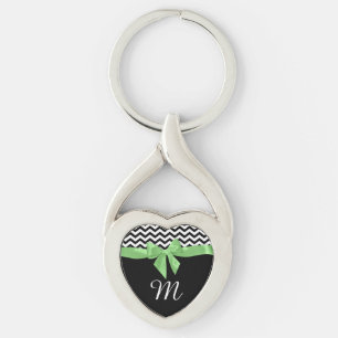 Zigzag and Green Bow with Monogram Keychain