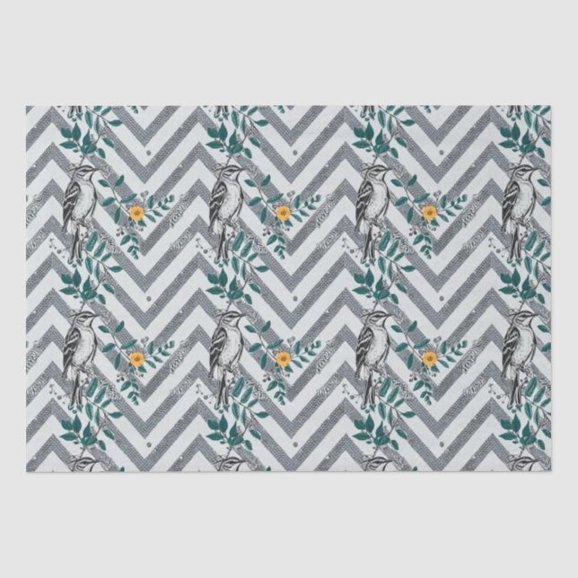 Zigzag Bird % Flower Pattern Tissue Paper (Front)