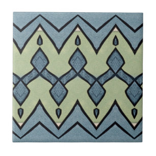 Zigzag Blue and Green Geometric Vintage Tile