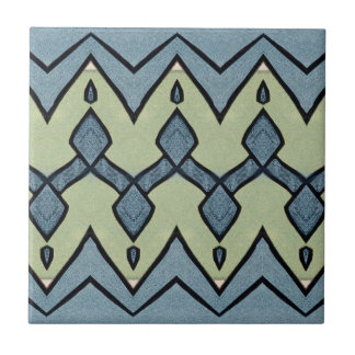 Zigzag Blue and Green Geometric Vintage Tile