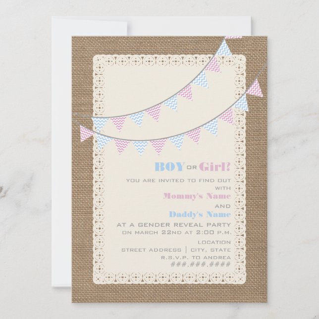 Zigzag Bunting Gender Reveal Party Invitation (Front)
