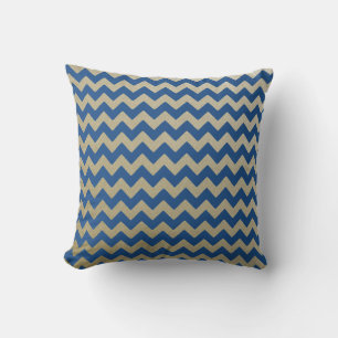 Zigzag Chevron Blue Gold Pattern Throw Pillow