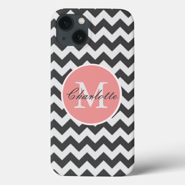 ZigZag Chevron Chic Monogrammed Pink Grey Pattern Case-Mate iPhone Case (Back)