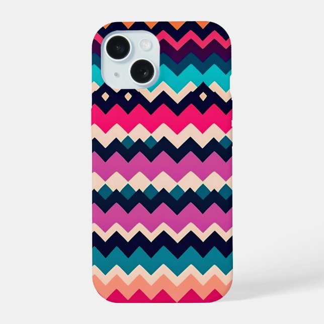 Zigzag Chevron Colourful Pattern Design iPhone 15 Case (Back)