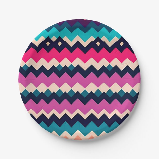 Zigzag Chevron Colourful Pattern Design Paper Plate (Front)