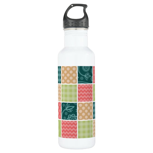 Zigzag, Chevron, Gingham, Polka Dots, Patchwork 710 Ml Water Bottle (Front)