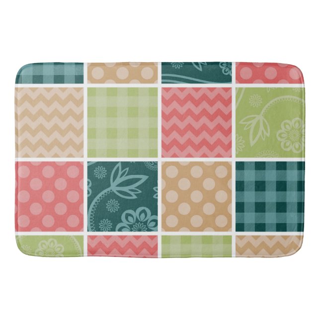Zigzag, Chevron, Gingham, Polka Dots, Patchwork Bath Mat (Front)