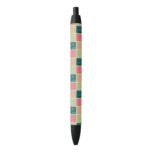 Zigzag, Chevron, Gingham, Polka Dots, Patchwork Black Ink Pen (Front Vertical)