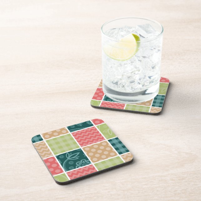 Zigzag, Chevron, Gingham, Polka Dots, Patchwork Coaster (Right Side)