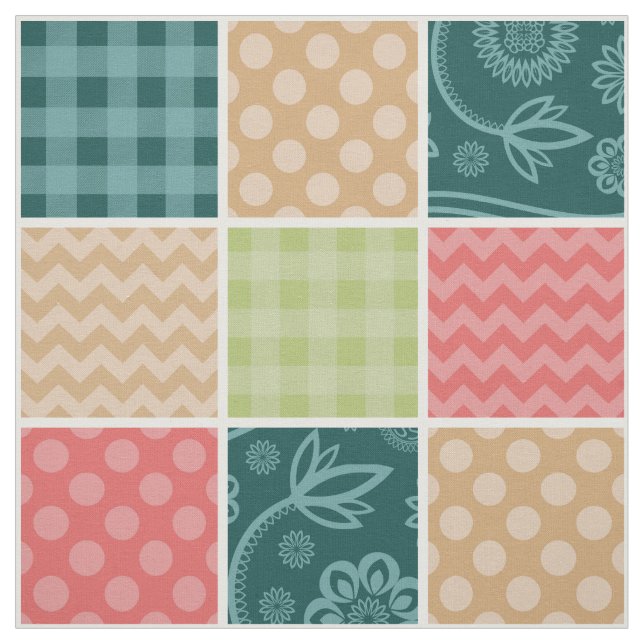 Zigzag, Chevron, Gingham, Polka Dots, Patchwork Fabric (Swatch)