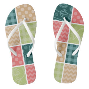 Zigzag, Chevron, Gingham, Polka Dots, Patchwork Flip Flops