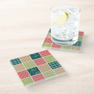 Zigzag, Chevron, Gingham, Polka Dots, Patchwork Glass Coaster