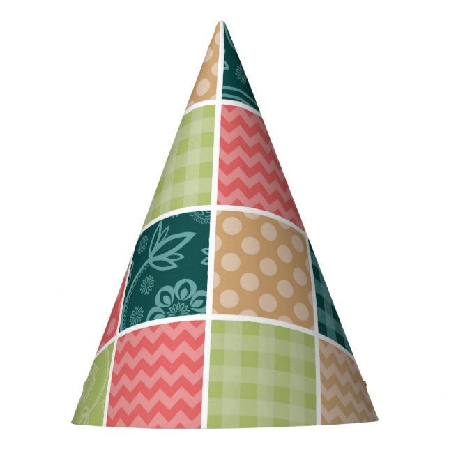 Zigzag, Chevron, Gingham, Polka Dots, Patchwork Party Hat (Front)
