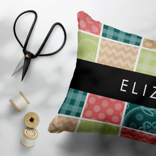 Zigzag, Chevron, Gingham, Polka Dots, Your Name Accent Pillow
