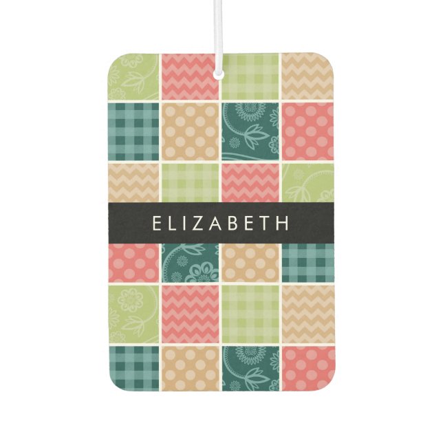 Zigzag, Chevron, Gingham, Polka Dots, Your Name Air Freshener (Front)