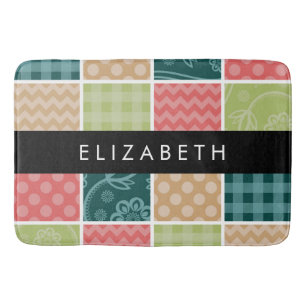 Zigzag, Chevron, Gingham, Polka Dots, Your Name Bath Mat