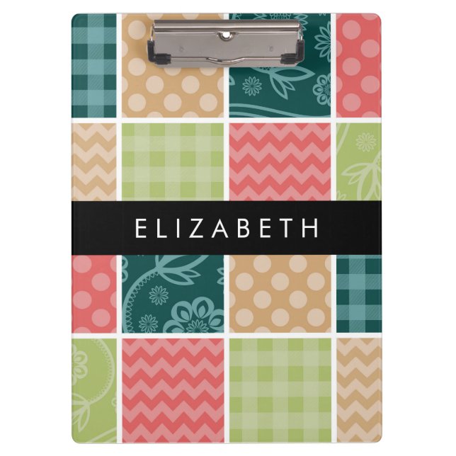 Zigzag, Chevron, Gingham, Polka Dots, Your Name Clipboard (Front)