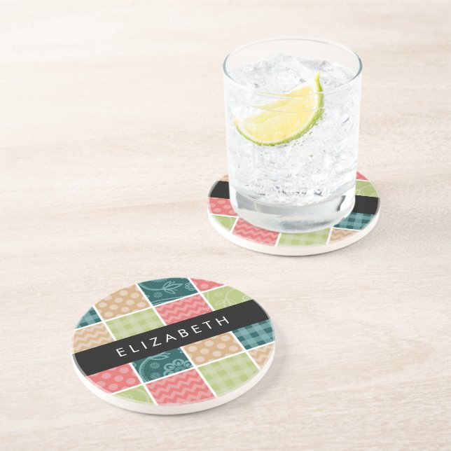 Zigzag, Chevron, Gingham, Polka Dots, Your Name Coaster (Side)