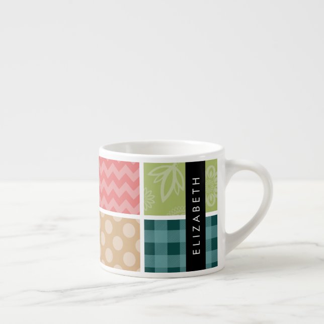 Zigzag, Chevron, Gingham, Polka Dots, Your Name Espresso Cup (Right)