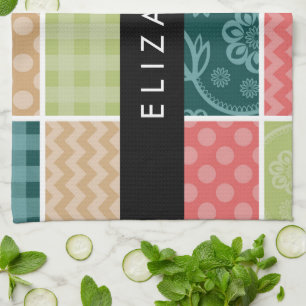 Zigzag, Chevron, Gingham, Polka Dots, Your Name Kitchen Towel