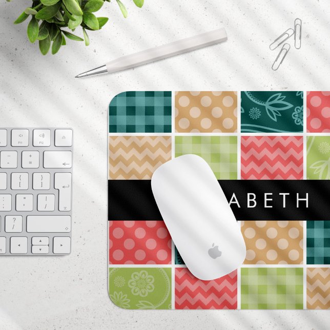 Zigzag, Chevron, Gingham, Polka Dots, Your Name Mouse Pad (Creator Uploaded)