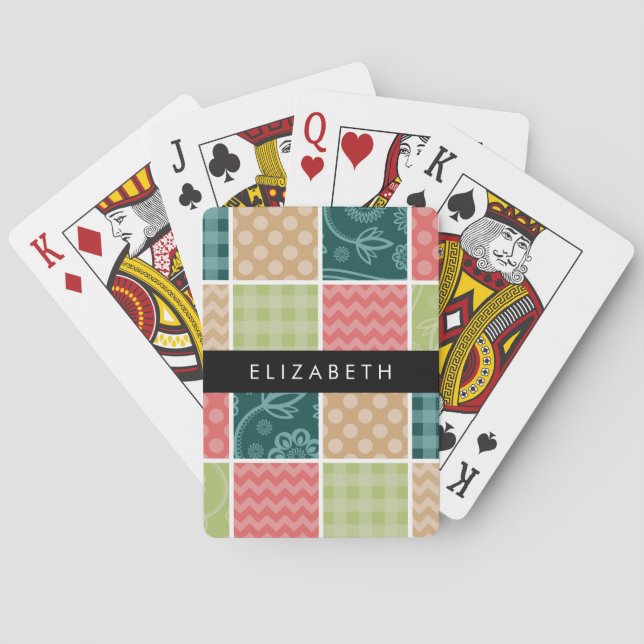 Zigzag, Chevron, Gingham, Polka Dots, Your Name Playing Cards (Back)