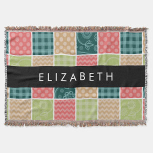 Zigzag, Chevron, Gingham, Polka Dots, Your Name Throw Blanket