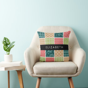 Zigzag, Chevron, Gingham, Polka Dots, Your Name Throw Pillow