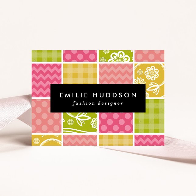 Zigzag, Chevron, Polka Dots, Gingham, Patchwork Business Card (Creator Uploaded)