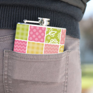 Zigzag, Chevron, Polka Dots, Gingham, Patchwork Hip Flask