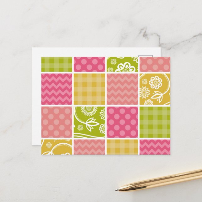 Zigzag, Chevron, Polka Dots, Gingham, Patchwork Postcard (Front/Back In Situ)