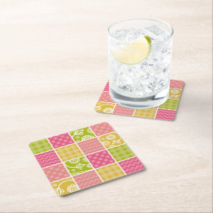 Zigzag, Chevron, Polka Dots, Gingham, Patchwork Square Paper Coaster
