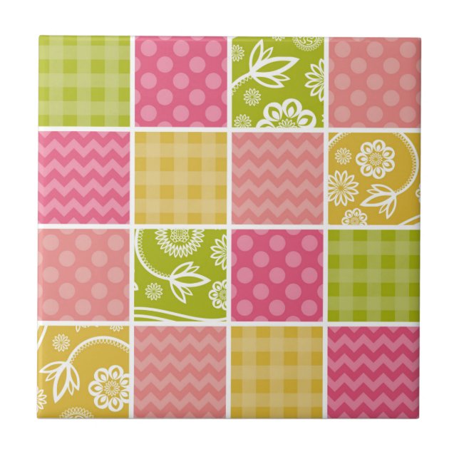 Zigzag, Chevron, Polka Dots, Gingham, Patchwork Tile (Front)