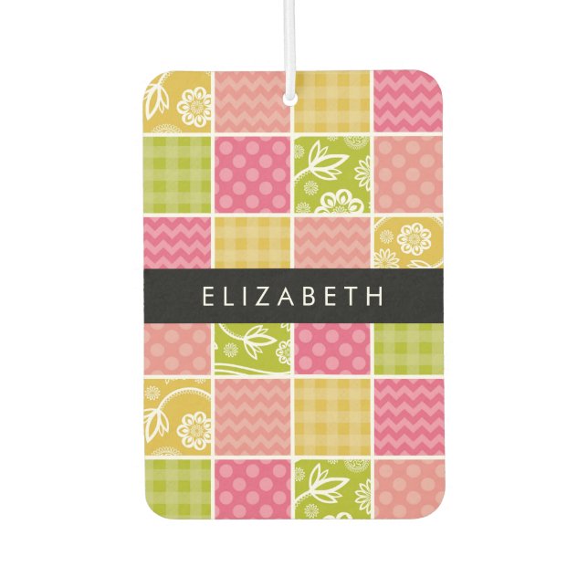 Zigzag, Chevron, Polka Dots, Gingham, Your Name Air Freshener (Front)