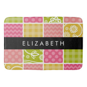 Zigzag, Chevron, Polka Dots, Gingham, Your Name Bath Mat
