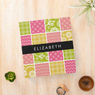 Zigzag, Chevron, Polka Dots, Gingham, Your Name Binder