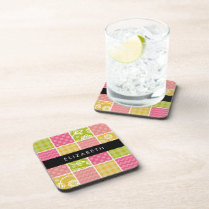 Zigzag, Chevron, Polka Dots, Gingham, Your Name Coaster