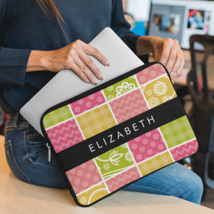 Zigzag, Chevron, Polka Dots, Gingham, Your Name Laptop Sleeve