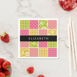 Zigzag, Chevron, Polka Dots, Gingham, Your Name Napkin
