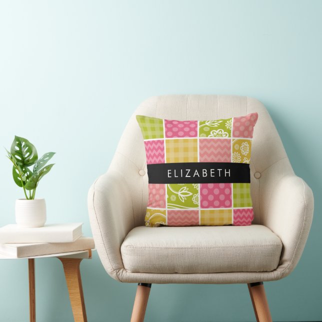 Zigzag, Chevron, Polka Dots, Gingham, Your Name Throw Pillow (Chair)