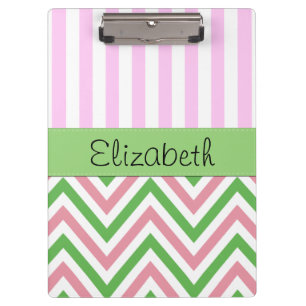 Zigzag, Chevron, Stripes, Pink, Green, Your Name Clipboard