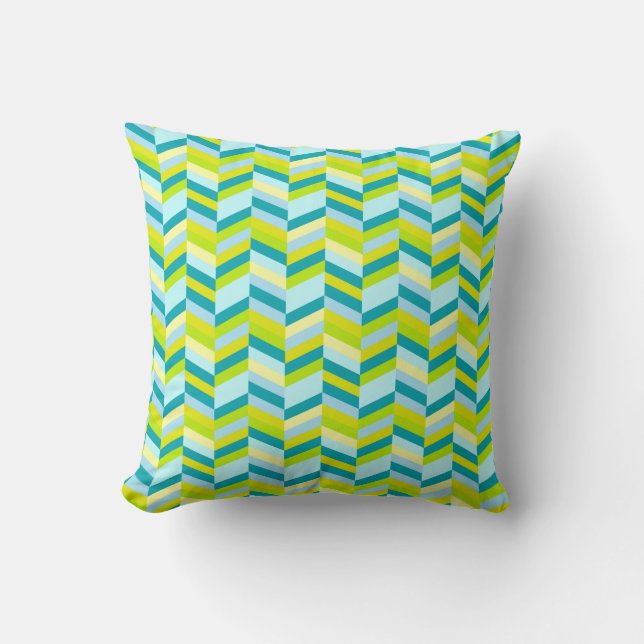 Zigzag chevron teal aqua lime yellow throw pillow (Front)
