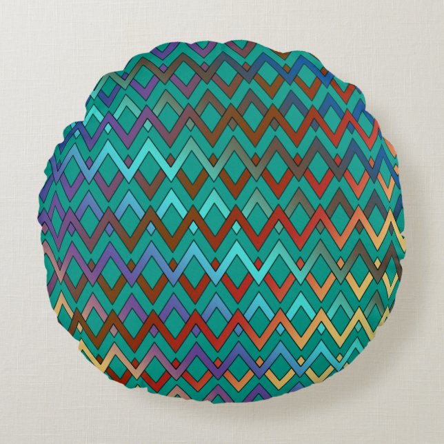 ZIGZAG diamonds - coloured + your backgr. & ideas Round Pillow (Front)