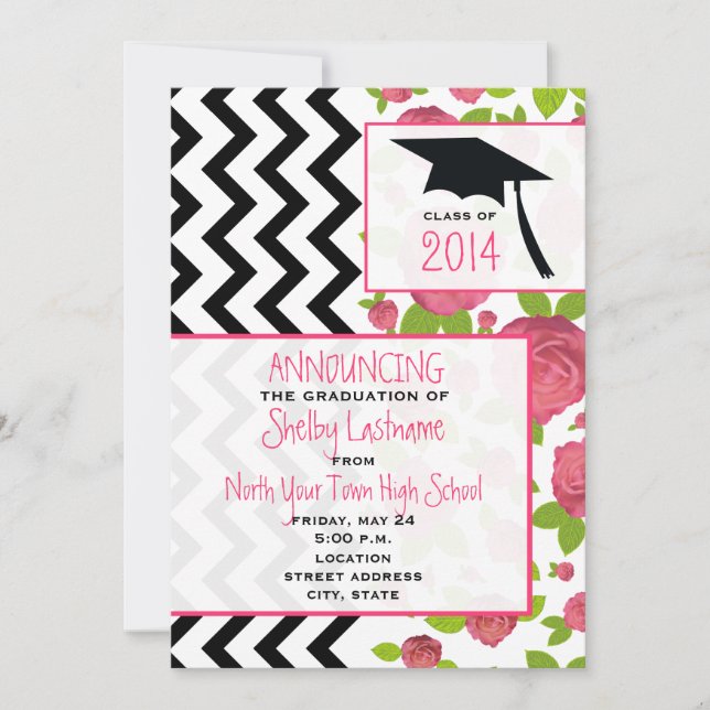 Zigzag & Floral 2014 Graduation Announcement (Front)