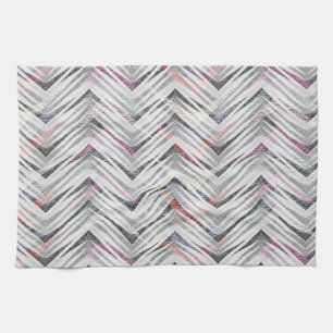 Zigzag, geometric, grey, lilac, pink, black, strip kitchen towel