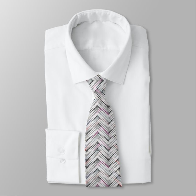 Zigzag, geometric, grey, lilac, pink, black, strip tie (Tied)