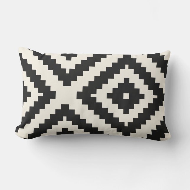 Zigzag Geometric Pattern Black and Cream Lumbar Pillow (Front)