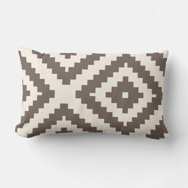Zigzag Geometric Pattern Taupe Brown Lumbar Pillow (Front)