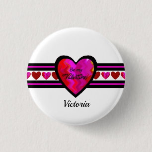 ZigZag Heart  Lined Design Texted 1 Inch Round Button